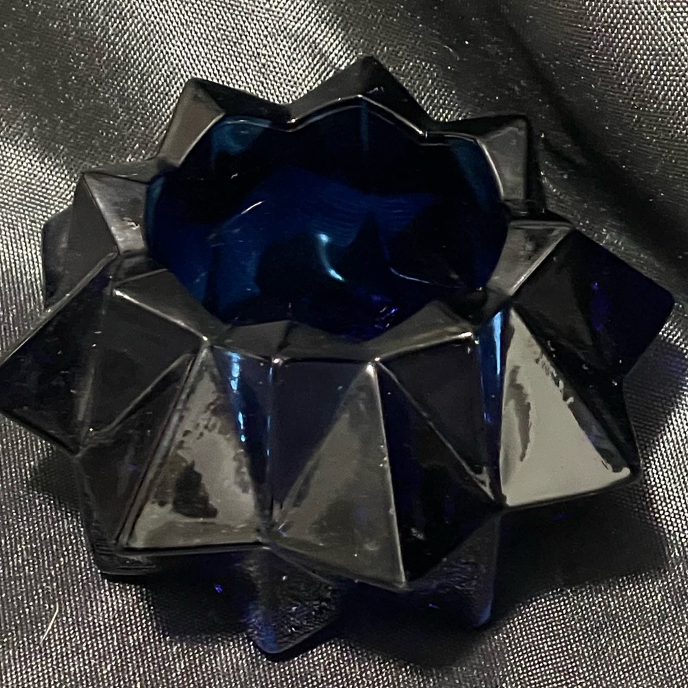 Cobalt Blue Star Burst Shaped Glass Candle Holder Votive